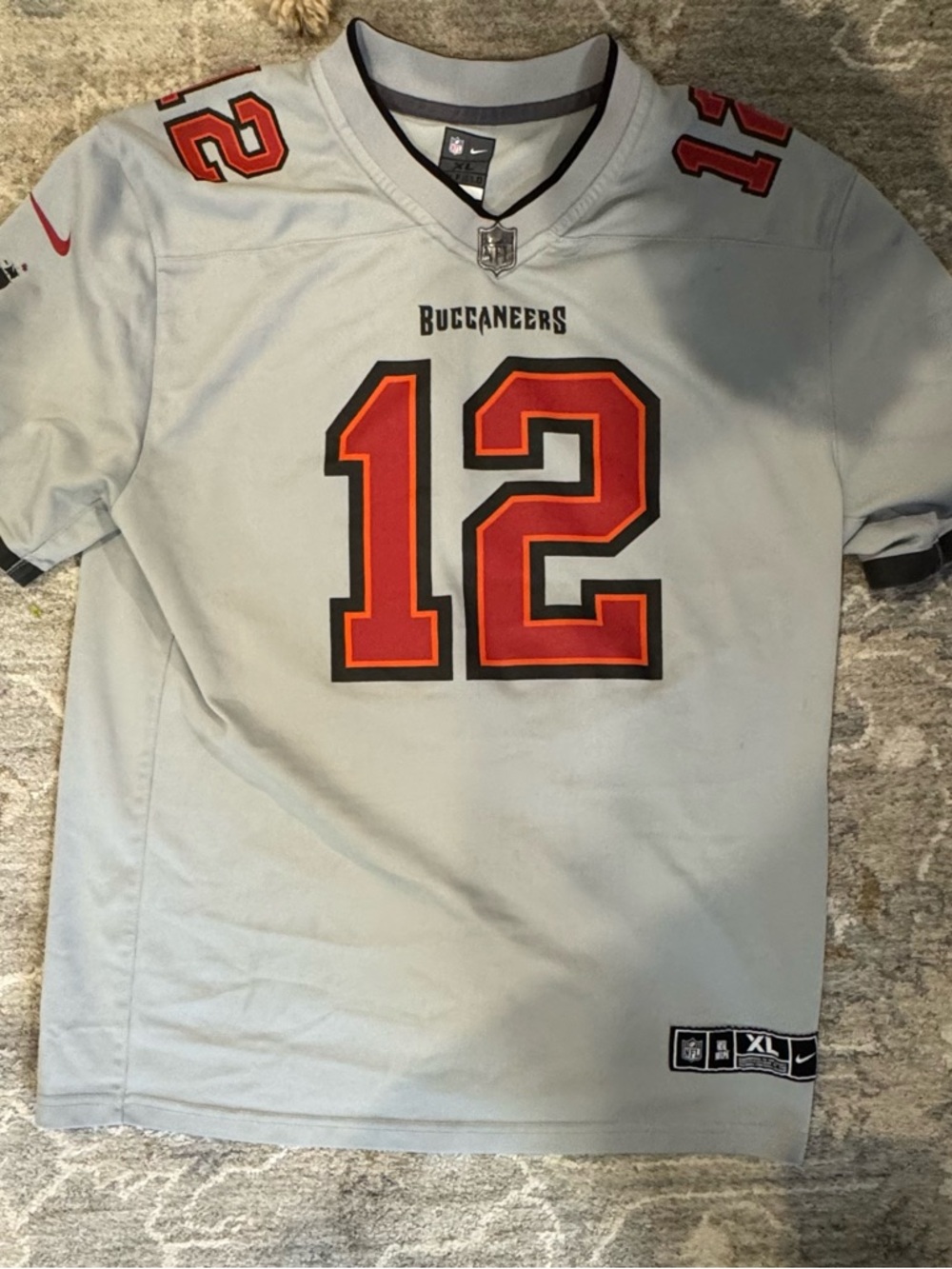 NFL Buccaneers #12 Light Gray Jersey with Red Accent